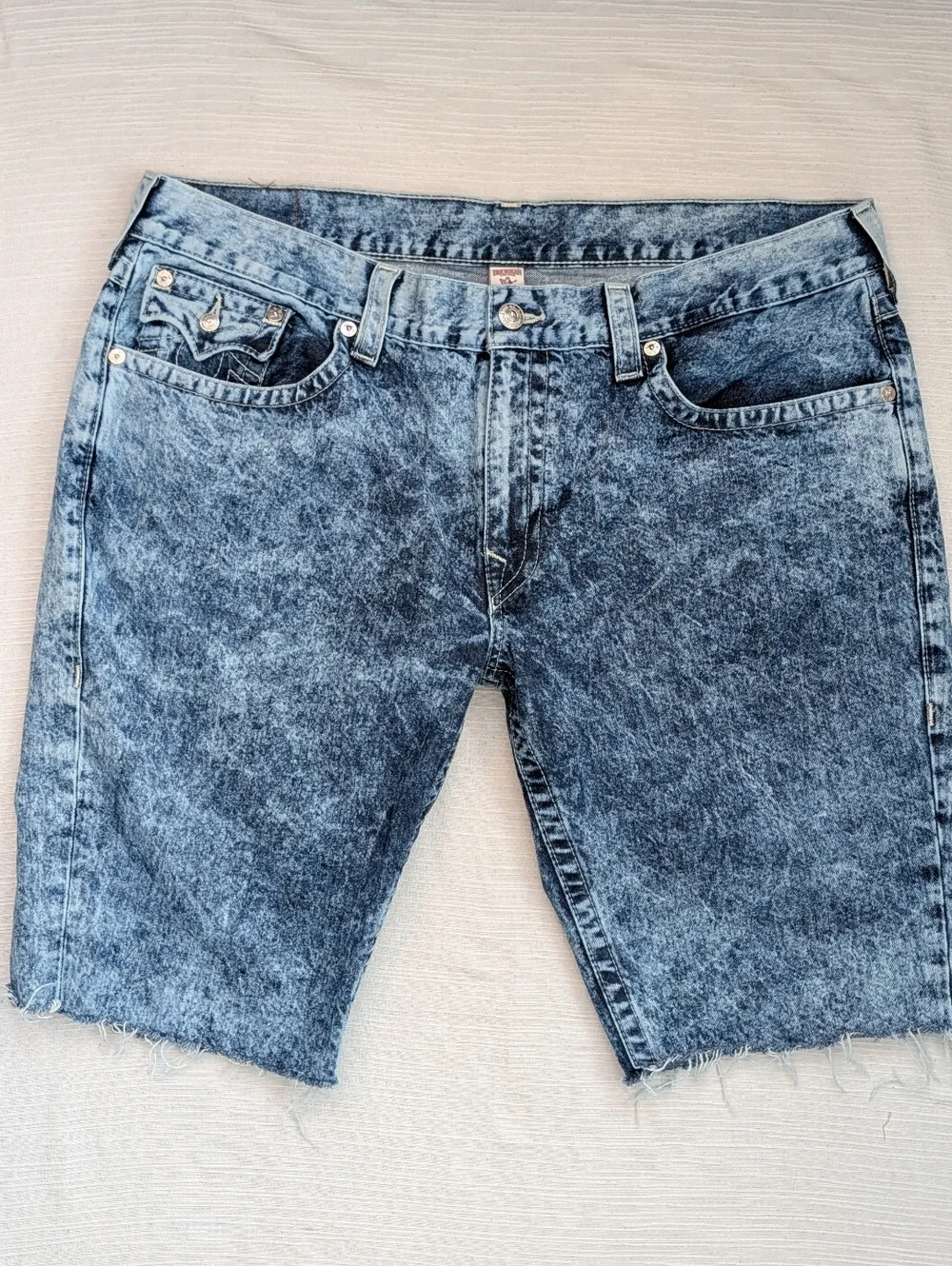 True Religion Acid Wash Denim Home Made Cut Off Short Men 42 RN#112970